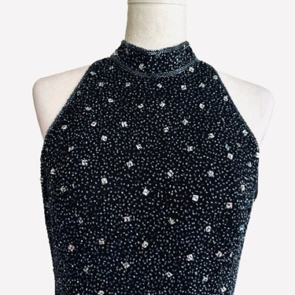Sean Black Blue Beaded Silk High Neck Sleeveless Evening Formal Top Large NEW - Picture 4 of 15
